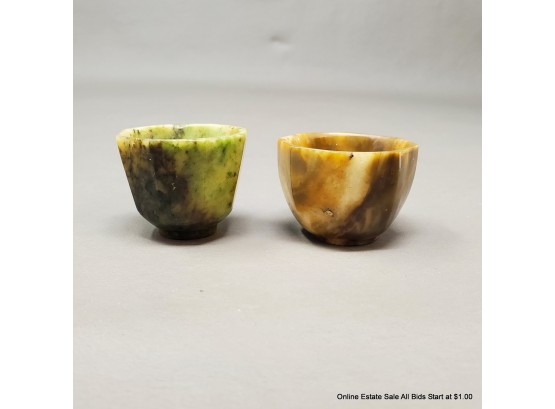 Two Mini Jade (Nephrite And Jadeite) Bowls