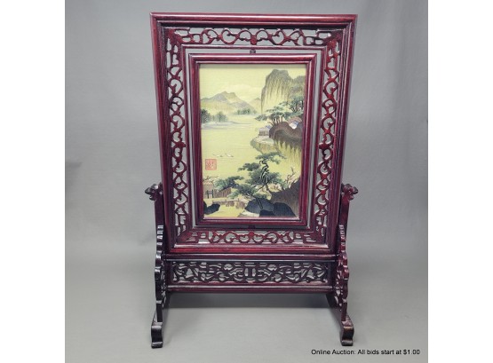 Chinese Embroidered Panel On Stand Double Sided
