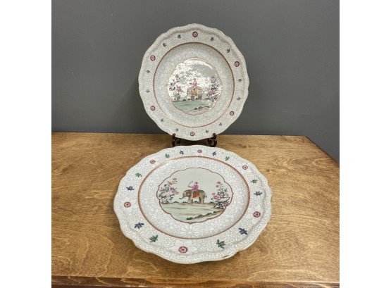 Pair Of Chinese Qianlong Period Enameled Export Plates With Famille Rose Elements
