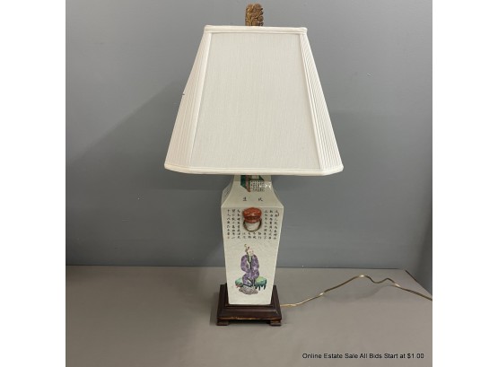 Chinese Porcelain Vasiform Table Lamp With Hand-painted Designs And Calligraphic Inscriptions