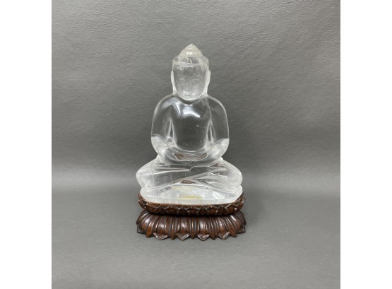 Chien Lung Period Carved Rock Crystal Buddha On Wood Stand