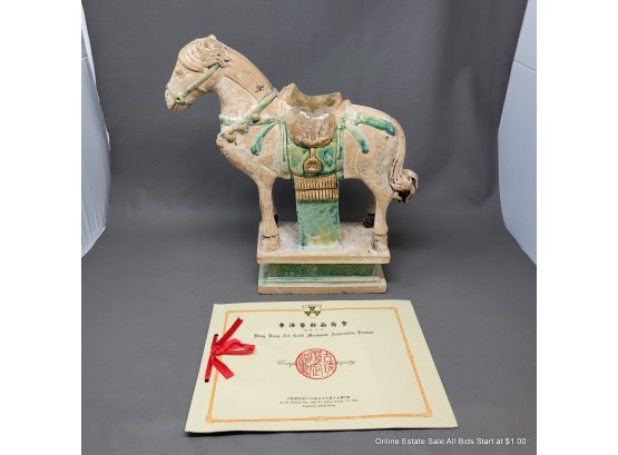 Ming Dynasty Brown And Green Glazed Pottery Figure Of Horse