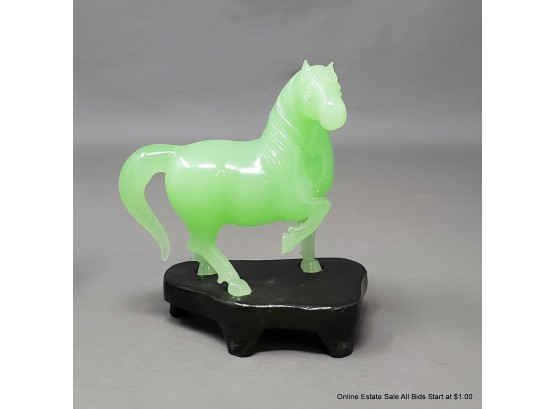 Green Apple Glass Horse On Stand