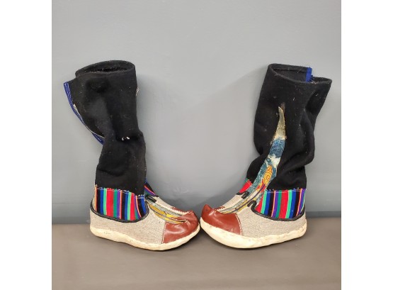 Vintage Chinese Felt And Leather Boots