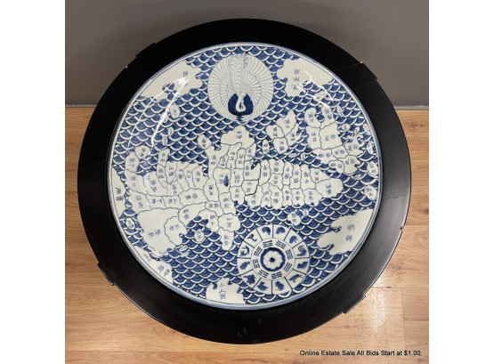 Honcho Tempo Nensei Porcelain Charger With Hand-Painted Gyoki-Style Map Of Japan On Table Display