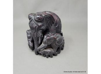 Carved Thai Hardwood Elephant Sculpture