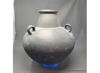Round Bottom Fired Clay Vessel With Three Handles