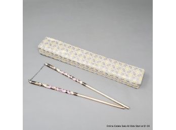 Chinese Cloisonne Chopsticks In Box