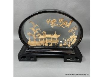 Chinese Shadow Box With Cork Landscape Scene