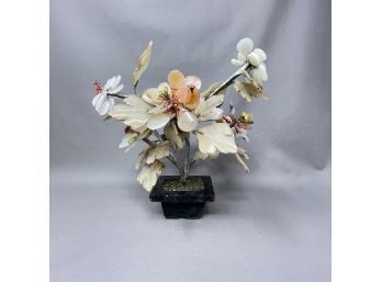 Vintage Chinese Carved Gemstone Flower Plant Tree Jade, Carnelian, Rose Quartz