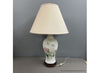 Chinese Jiangxi Porcelain Company Famille Rose Vase Converted Table Lamp With Hand-painted Designs