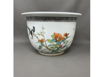 Porcelain Planter Pot With Floral Design Repaired