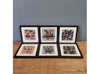 Set Of Six Batik Framed Prints Signed By Trigna And Hery