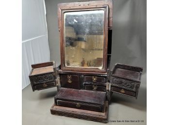 Antique Chinese Folding Tropical Hardwood Vanity Box