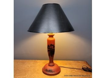 Turned Wood Lamp With Carved Accents