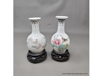 Two Chinese Porcelain Vases On Stands