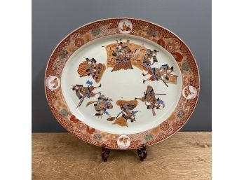 Japanese Kutani With Meiji Period Porcelain Charger With Hand-painted Samurai And Floral Designs