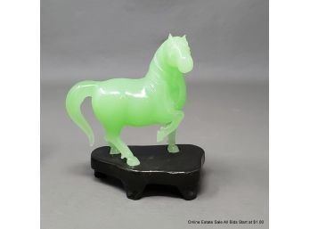 Green Apple Glass Horse On Stand