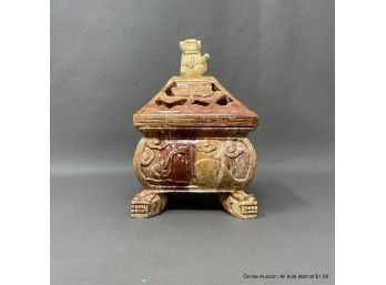 Carved Hardstone Lidded Box With Pierced Lid