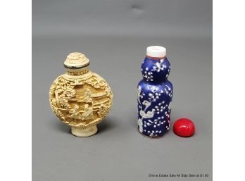 Two Chinese Snuff Bottles One Resin And One Porcelain