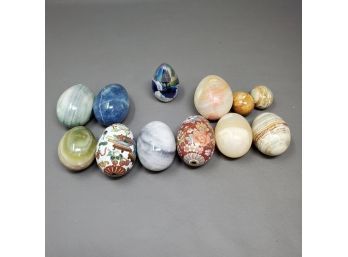 Lot Of Assorted Glass, Stone, Cloisonne Eggs