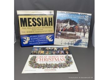 3 Albums: Handel's Messiah, And Songs Of Christmas Record Album