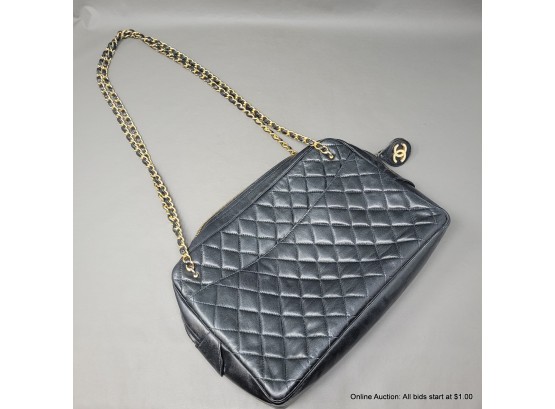 Vintage Chanel Black Quilted Leather Shoulder Bag