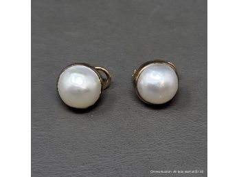 9K & 14K Yellow Gold And Pearl Pierced Post Omega Back Earrings
