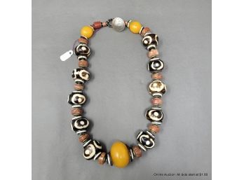 Statement Necklace With Amber And Buffalo Nickel Clasp 183 Grams