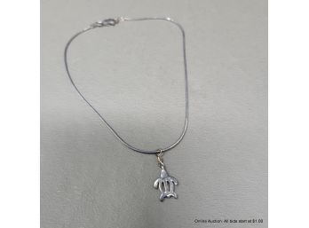 Sterling Silver Anklet Bracelet With Sea Turtle Charm 3 Grams