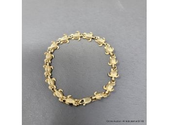 14K Yellow Gold Turtle Charm Bracelet With Lobster Clasp 8 Grams