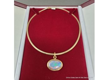 Gilbert Thomes 14K Yellow Gold And Coober Pedy Opal Pendant Necklace 45 Grams