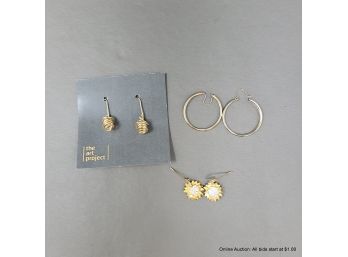 Lot Of Three Pairs Of Gold Tone Earrings