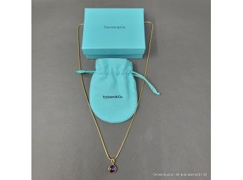 Tiffany & Co. Paloma Picasso 18k Yellow Gold Bezel Set Amethyst Stone Necklace 13 Grams