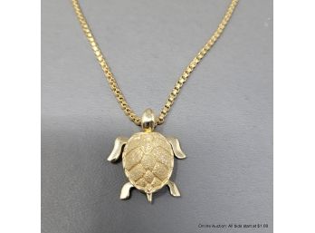14K Turtle Pendant With 18K Yellow Gold Chain 25 Grams