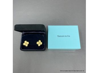 Tiffany & Co. Vintage 18k Yellow Gold Dogwood Flower Omega Back Pierced Earrings  12 Grams