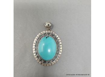 Sterling Silver And Turquoise Pendant 26 Grams
