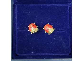 Vintage Wells 12K GF Enamel Ladybug Pierced Post Back Earrings