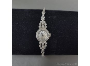 Waltham 14K White Gold & Diamond Ladies Wristwatch 15 Grams