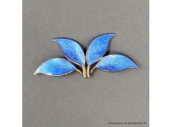 David Andersen Sterling Silver MCM Enamel Leaf Brooch Pin