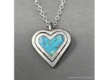 Sterling Silver And Turquoise Heart Pendant Necklace 2 Grams