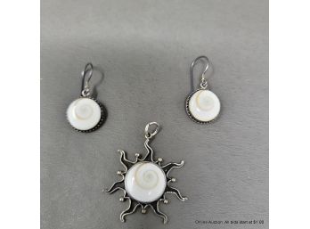 Sterling Silver And Shiva Eye Shell Pendant And Earrings