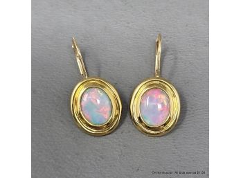 Pair Of Coober Pedy 18k Yellow Gold Opal Earrings