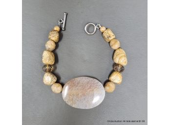 Mixed Stone And Crystal Bracelet With Sterling Silver Toggle Clasp