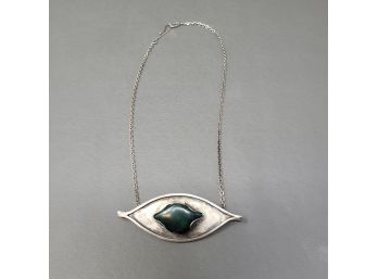 Sterling Silver And Malachite Eye Pendant Necklace 27 Grams
