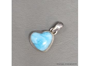 Sterling Silver And Blue Stone Heart Shaped Pendant 5 Grams
