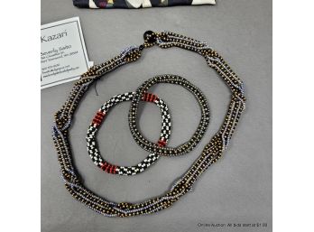 Beverly Saito Beaded Choker Necklace And Two Bracelets