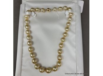 Natural Color Cultured South Sea Pearl Necklace With 14K Yellow Gold Clasp