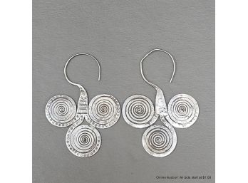 Artesian Hammered Design Sterling Silver Hook Earrings 10 Grams