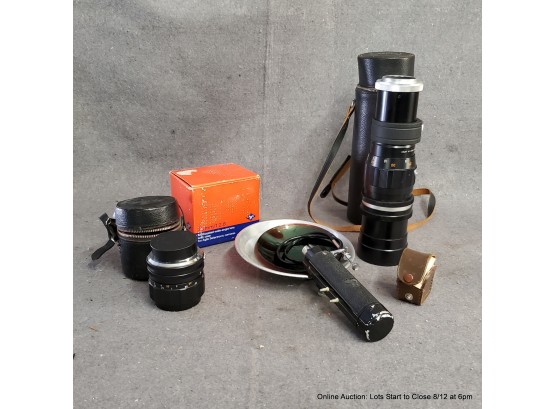 Assorted Camera Lenses And Accessories: Agfa 28mm 1.2:8, Soligor Wide-auto 1:2.8, Vemar Telefoto